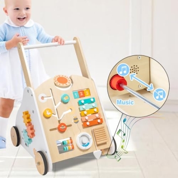 Twefex Wooden Baby Walker with Music and Adjustable Speed