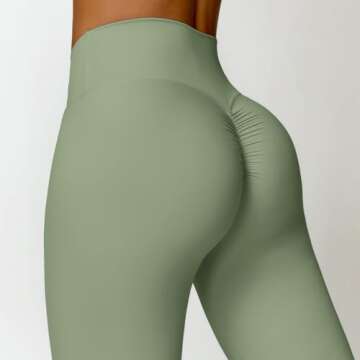 ABOCIW Workout Sets for Women 2 Piece Long Sleeve Square Neck Crop Top Scrunch Butt Lifting High Waist Leggings Gym Sets Z-Green Large