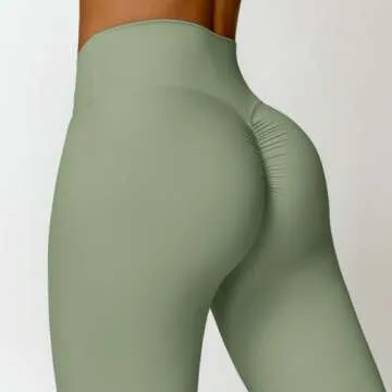 ABOCIW Workout Sets for Women 2 Piece Long Sleeve Square Neck Crop Top Scrunch Butt Lifting High Waist Leggings Gym Sets Z-Green Large