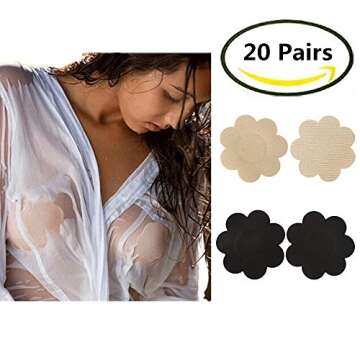 Nippleless Cover, 20 Pairs Nipple Covers Self-Adhesive Disposable Bra Gel Petals Pad Pasties (Beige ...