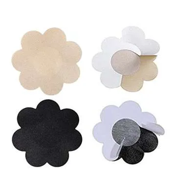 Nippleless Cover, 20 Pairs Nipple Covers Self-Adhesive Disposable Bra Gel Petals Pad Pasties (Beige 10 Pairs + Black 10 Pairs)