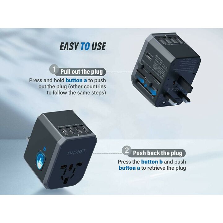 Universal Travel Adapter with USB-C and Smart Power