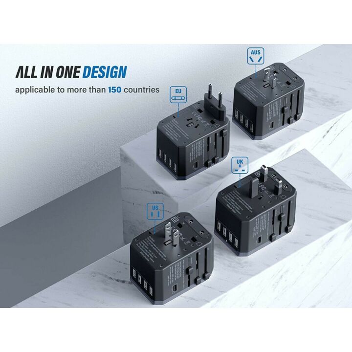 Universal Travel Adapter with USB-C and Smart Power