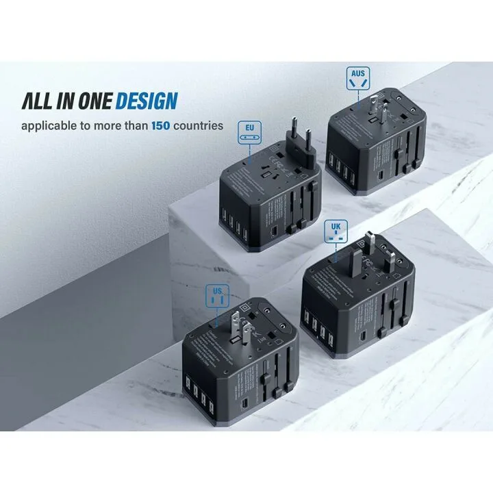 Universal Travel Adapter with USB-C and Smart Power