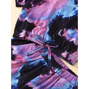 Little Girls Tie-Dye Print Clothes Round Collar Short Sleeve Pullover Top+Elastic Waist Shorts Pants 2Pcs Summer Outfits (Purple, 10-12 Years)