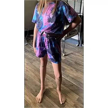 Little Girls Tie-Dye Print Clothes Round Collar Short Sleeve Pullover Top+Elastic Waist Shorts Pants 2Pcs Summer Outfits (Purple, 10-12 Years)