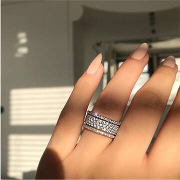 925 Sterling Silver Shiny Full Diamond Ring Cubic Zirconia Rings CZ Diamond Multi Row Ring Eternity ...