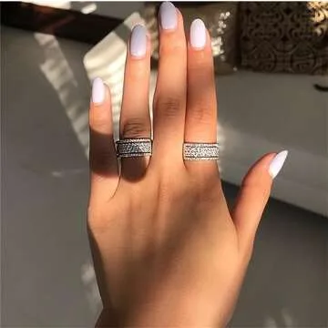 925 Sterling Silver Shiny Full Diamond Ring Cubic Zirconia Rings CZ Diamond Multi Row Ring Eternity Engagement Wedding Band Ring for Women (US Code 6)