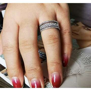 925 Sterling Silver Shiny Full Diamond Ring Cubic Zirconia Rings CZ Diamond Multi Row Ring Eternity Engagement Wedding Band Ring for Women (US Code 6)