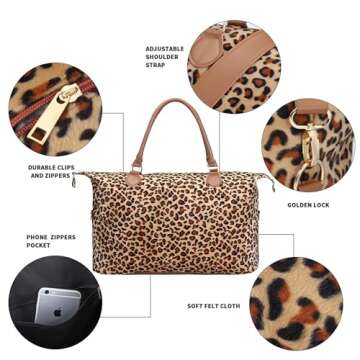 Leopard Weekender Bag Travel Duffle Bag For Women Large Cheetah Tote Shoulder Bag Carry on Overnight Bag With Shoulder Strap for Business trip or hospital delivery