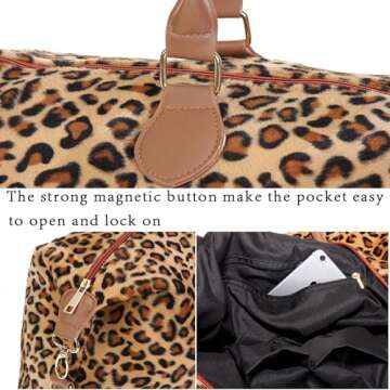 Leopard Weekender Bag Travel Duffle Bag For Women Large Cheetah Tote Shoulder Bag Carry on Overnight Bag With Shoulder Strap for Business trip or hospital delivery
