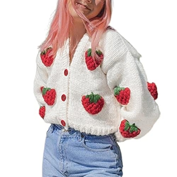 KMBANGI Women Button Down Sweater V Neck Cable Knit Crop Cardigan Cute Oversized Jumper Pullover Top...