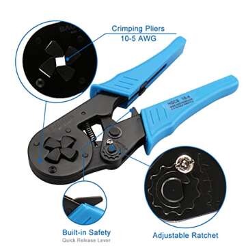 Baomain Crimper Plier HSC8 16-4 Mini Self-adjustable Crimping Tools Use for 6.0-16.0 mm² (10-5 AWG)...