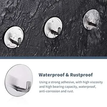 Rise age Adhesive Hooks Heavy Duty Waterproof in Shower Hooks for Hanging Loofah, Towels Clothes for Bathroom Removable Stainless Steel Brush Nickel Adhesive Wall Hooks 4 Pcs (Sliver)