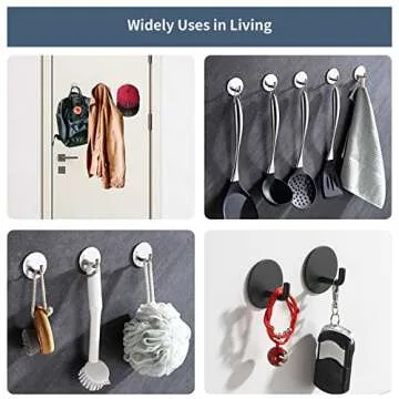 Rise age Adhesive Hooks Heavy Duty Waterproof in Shower Hooks for Hanging Loofah, Towels Clothes for Bathroom Removable Stainless Steel Brush Nickel Adhesive Wall Hooks 4 Pcs (Sliver)