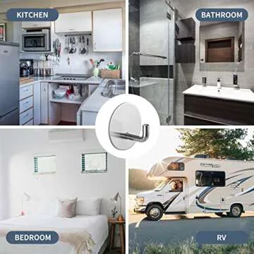 Rise age Adhesive Hooks Heavy Duty Waterproof in Shower Hooks for Hanging Loofah, Towels Clothes for Bathroom Removable Stainless Steel Brush Nickel Adhesive Wall Hooks 4 Pcs (Sliver)