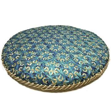 Ann Lee Design Round Decorative Serving Trays - 13.78 x 13.78 x 1.5 Inches (Floral Teal Blue)