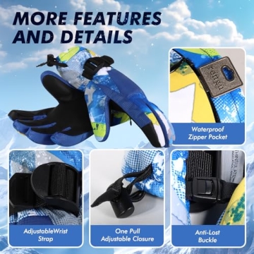 Odtmger Ski Gloves, Winter Gloves,Winter Waterproof Ski Gloves, Warm and Breathable Snow Gloves, Suitable for Outdoor Sports of Boys and Girls in Cold Winter