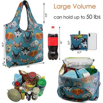 BeeGreen Reusable Grocery Bags Foldable Shopping Bags 6 Pack Cute Holiday Bags with Handles Large Cloth Gift Bags Groceries Tote bag Bulk Polyester Bags Heavy Duty