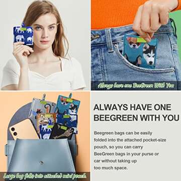 BeeGreen Reusable Grocery Bags Foldable Shopping Bags 6 Pack Cute Holiday Bags with Handles Large Cloth Gift Bags Groceries Tote bag Bulk Polyester Bags Heavy Duty