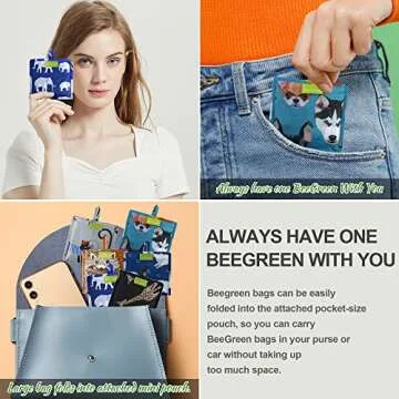 BeeGreen Reusable Grocery Bags Foldable Shopping Bags 6 Pack Cute Holiday Bags with Handles Large Cloth Gift Bags Groceries Tote bag Bulk Polyester Bags Heavy Duty