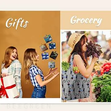 BeeGreen Reusable Grocery Bags Foldable Shopping Bags 6 Pack Cute Holiday Bags with Handles Large Cloth Gift Bags Groceries Tote bag Bulk Polyester Bags Heavy Duty