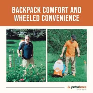 PetraTools Powered Backpack Sprayer with Custom Fitted Cart and 100 Foot Commercial Hose, 2 Hoses Included, Commercial Quality Heavy Duty Sprayer (6.5 Gallon Cart Sprayer)