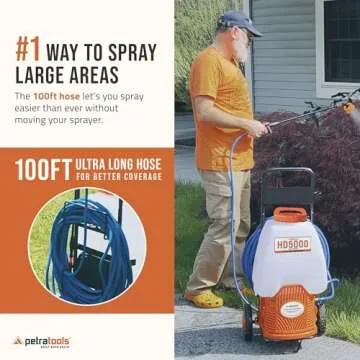 PetraTools Powered Backpack Sprayer with Custom Fitted Cart and 100 Foot Commercial Hose, 2 Hoses Included, Commercial Quality Heavy Duty Sprayer (6.5 Gallon Cart Sprayer)