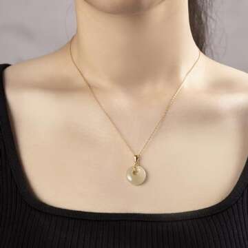 Lucky Green Jade Pendants Silver Necklace Jewelry for Women Handmade Genuine Hetian Jade 14K Gold Pl...