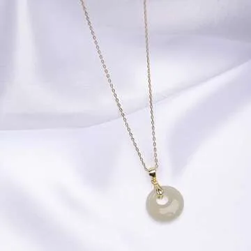 Lucky Green Jade Pendants Silver Necklace Jewelry for Women Handmade Genuine Hetian Jade 14K Gold Plated 925 Sterling Silver Simple Classic Style Bring Good Fortune Great Gift for Her