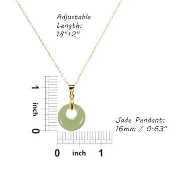 Lucky Green Jade Pendants Silver Necklace Jewelry for Women Handmade Genuine Hetian Jade 14K Gold Plated 925 Sterling Silver Simple Classic Style Bring Good Fortune Great Gift for Her