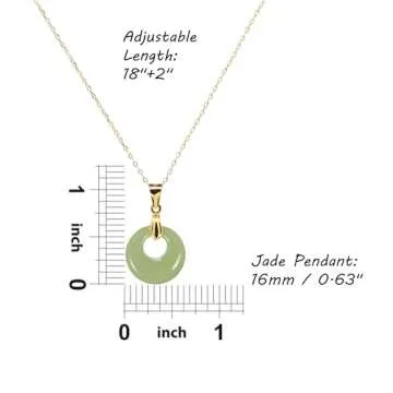 Lucky Green Jade Pendants Silver Necklace Jewelry for Women Handmade Genuine Hetian Jade 14K Gold Plated 925 Sterling Silver Simple Classic Style Bring Good Fortune Great Gift for Her