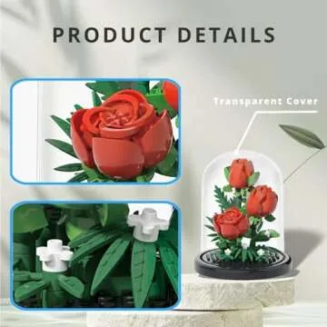 WULOBOOI Red Rose Flowers Micro Bricks Building Set with Dust Cover, Artificial Flowers Botanical Co...