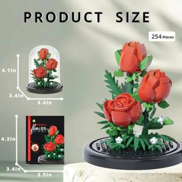 WULOBOOI Red Rose Flowers Micro Bricks Building Set with Dust Cover,Artificial Flowers Botanical Collection for Home Decor, Creative Gifts for Adults Women Boys Girls,254 Pieces