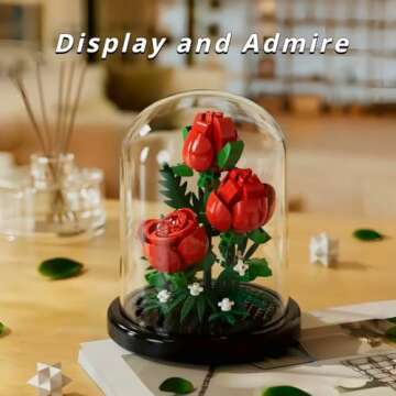 WULOBOOI Red Rose Flowers Micro Bricks Building Set with Dust Cover,Artificial Flowers Botanical Collection for Home Decor, Creative Gifts for Adults Women Boys Girls,254 Pieces