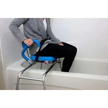 Platinum Health Carousel Sliding Shower Chair Tub Transfer Bench with Swivel Seat, Premium Padded, Pivoting Arms, Adjustable Space Saving Design for Tubs, Inside Shower, for Handicap & Seniors, Blue