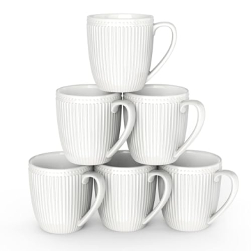 HomeElves Coffee Mugs Set of 6 - Elegant 16 Oz White Porcelain Mugs