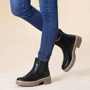 Hawkwell Women's Slip On Chunky Heel Ankle Chelsea Boot,Black PU,5 M US