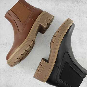 Hawkwell Women's Slip On Chunky Heel Ankle Chelsea Boot,Black PU,5 M US