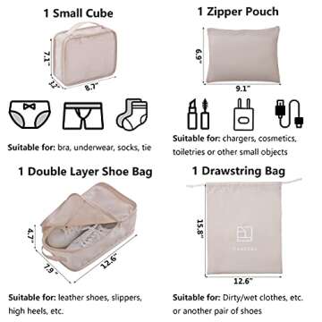 TianZong 7-piece Set Packing Cubes, Travel Bags for Luggage, Packing Organizers with Shoe Bag (Beige)