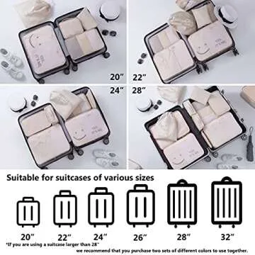 TianZong 7-piece Set Packing Cubes, Travel Bags for Luggage, Packing Organizers with Shoe Bag (Beige)