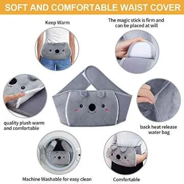 Hot Water Bag, Hot Water Bottle wtih Cover, 1L Rubber Warm Hot Water Bottles Pouch with 130cm Long Soft Waist Cover for Neck, Shoulder, Back, Hand, Legs and Period Pain Relief