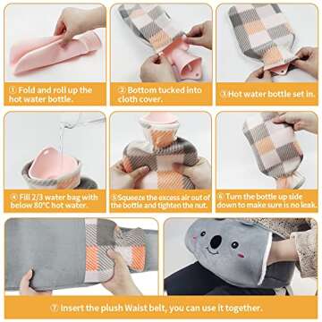 Hot Water Bag, Hot Water Bottle wtih Cover, 1L Rubber Warm Hot Water Bottles Pouch with 130cm Long Soft Waist Cover for Neck, Shoulder, Back, Hand, Legs and Period Pain Relief