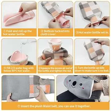 Hot Water Bag, Hot Water Bottle wtih Cover, 1L Rubber Warm Hot Water Bottles Pouch with 130cm Long Soft Waist Cover for Neck, Shoulder, Back, Hand, Legs and Period Pain Relief