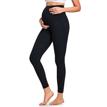 BALEAF Women's Maternity Leggings with Pockets Workout Active Tights Indoor Cotton Yoga Pants Black M