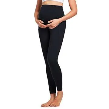 BALEAF Women's Maternity Leggings with Pockets Workout Active Tights Indoor Cotton Yoga Pants Black M