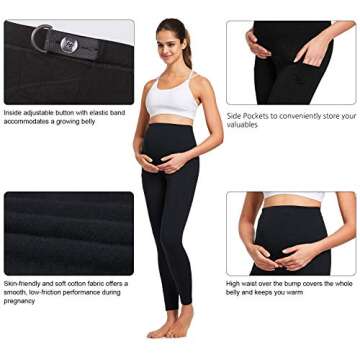 BALEAF Women's Maternity Leggings with Pockets Workout Active Tights Indoor Cotton Yoga Pants Black M