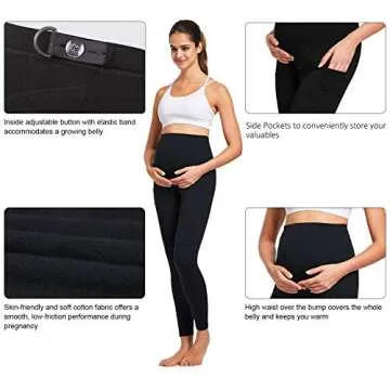 BALEAF Women's Maternity Leggings with Pockets Workout Active Tights Indoor Cotton Yoga Pants Black M