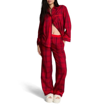 Victoria's Secret PINK Flannel Pajama Set, Long Sleeve Button Down Shirt & Pants Set, Sleepwear for ...