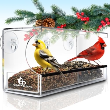 Gray Bunny Window Bird Feeder - Durable & Easy to Clean with Strong Suction Cups for Nature Watching